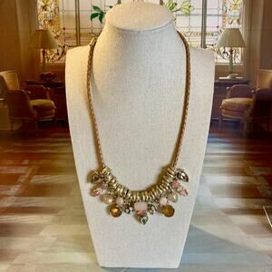 0123 LOFT Pink, Champagne, & Gold Dangle Charm Necklace w/Rhinestones